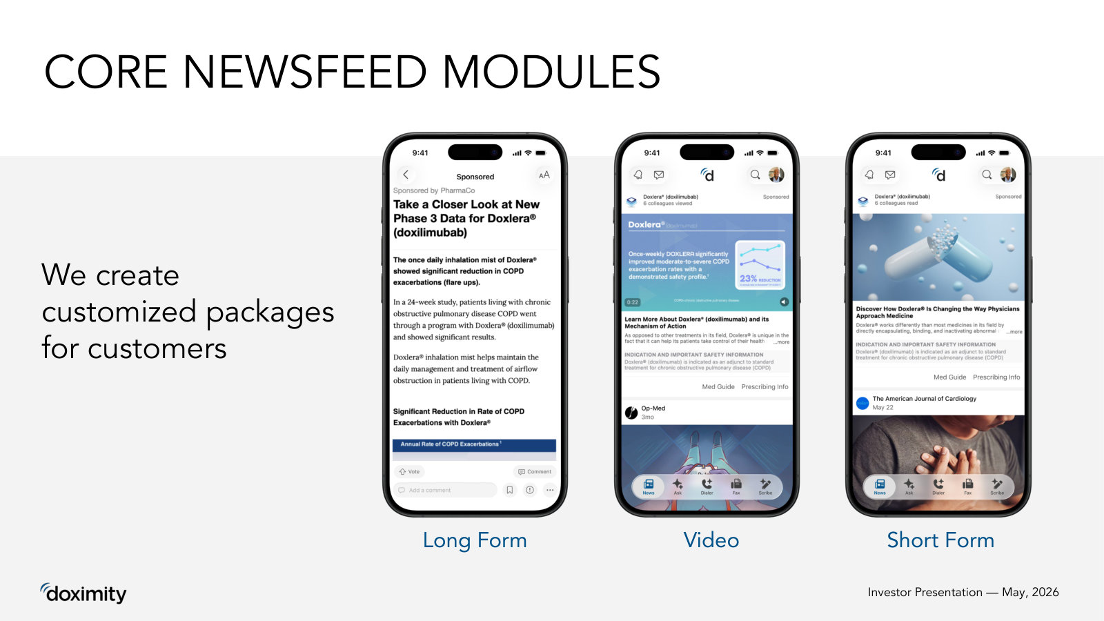 What a marketing 'module' looks like — long-form, video and short-form sponsored newsfeed placements built for each client.